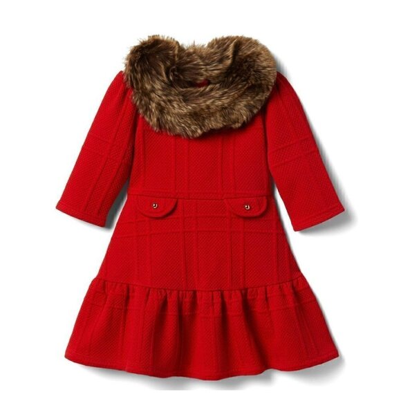 NWOT Janie and Jack Faux Fur Collar Jacquard Holiday Dress Size 4 SOLD OUT - Picture 1 of 10